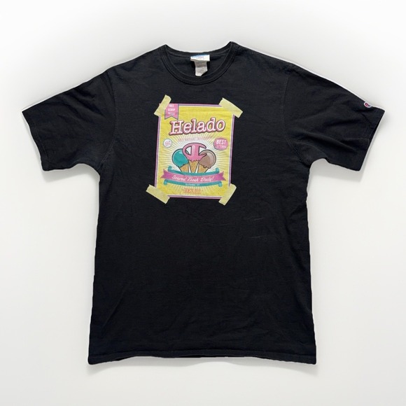Champion Other - Vintage Champion Helado Ice Cream Graphic T Shirt Mens L Black Rochester NY Tee